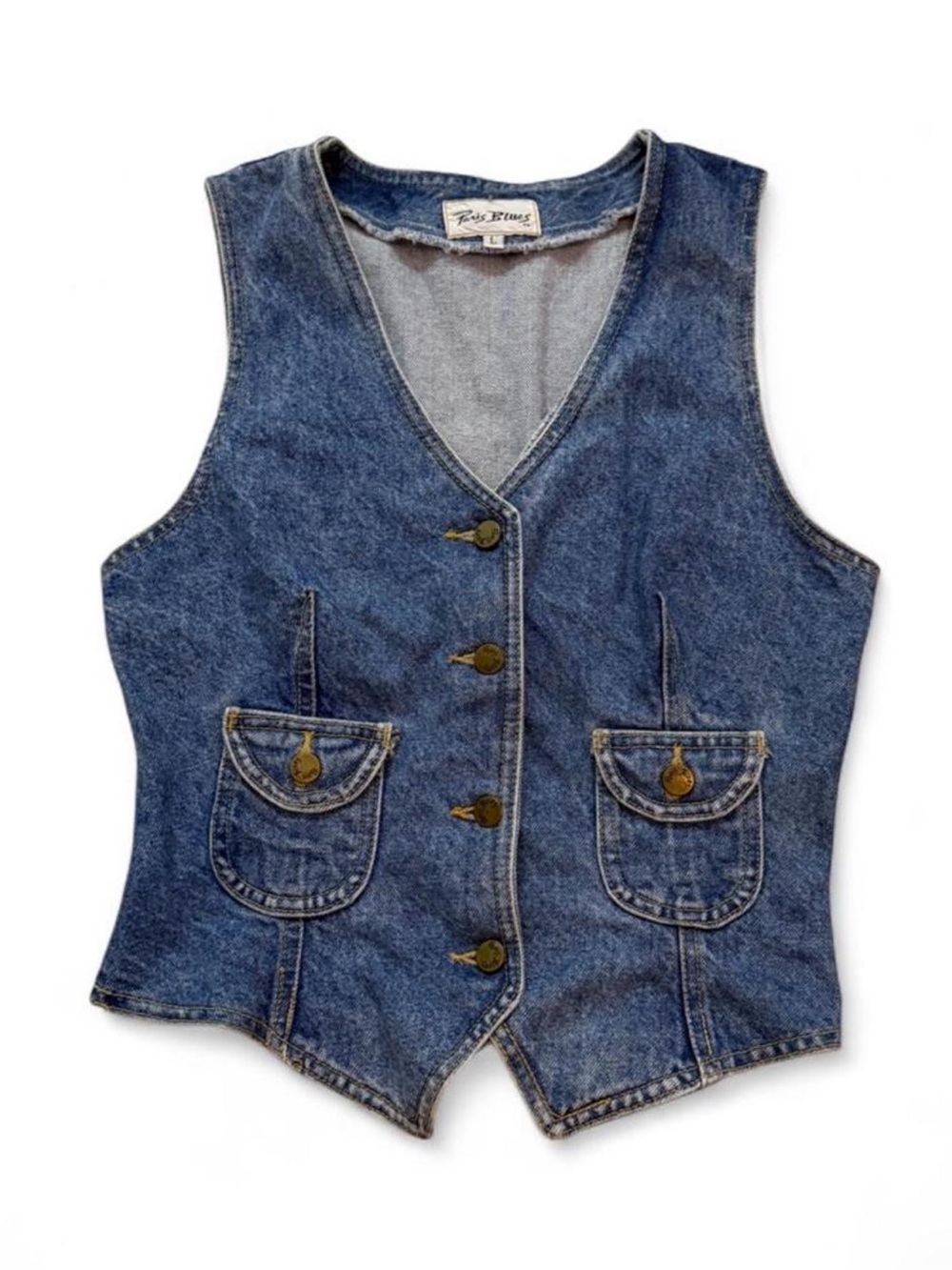 Vintage 90’s Paris Blues FittedDenim Front Button Up Western Vest seen on Selena